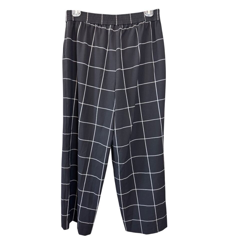 NEW HALOGEN NORDSTROM Black White Check High Rise Wide-Leg Pants Size 14 - Picture 2 of 5